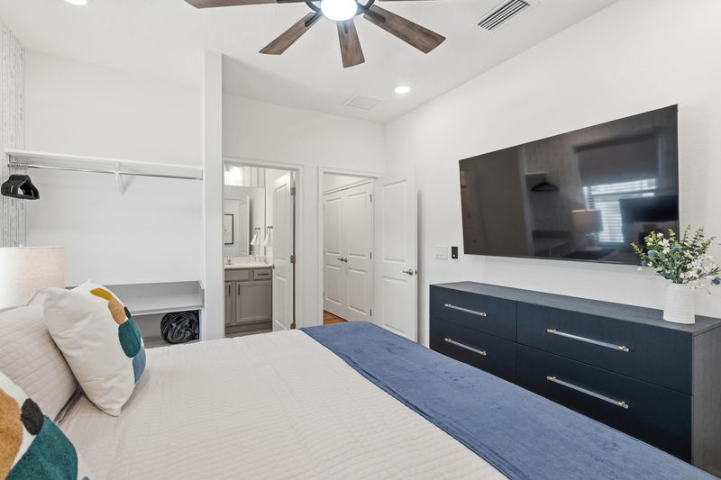 King Suite Bedroom 3 Upstairs Attached Bathroom 65" Smart TV