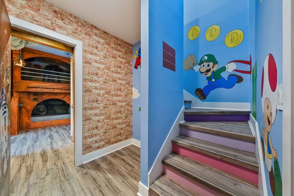 Connected to the play room is the second custom-built kids bedroom