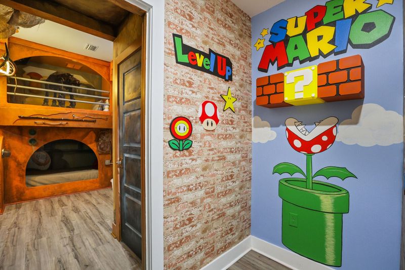 Connected to the play room is the second custom-built kids bedroom