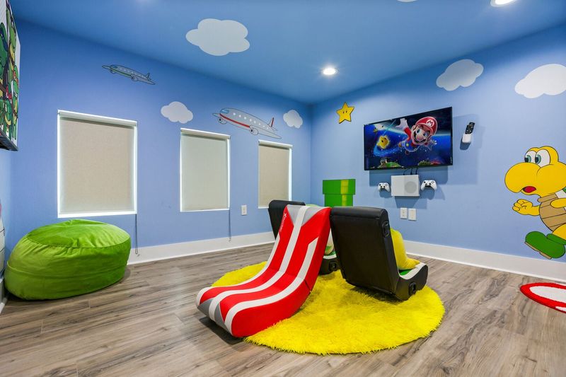 A bright gaming room packed with fun.