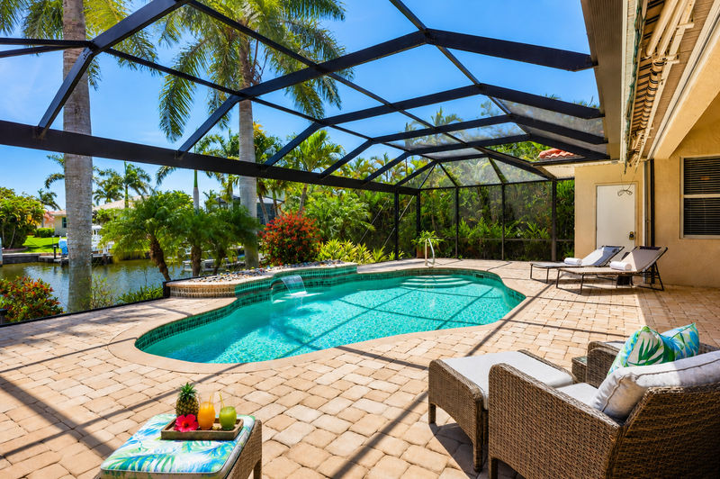 Sparkling pool overlooking the canal. Pool size: 28' x 14' x 6'D
