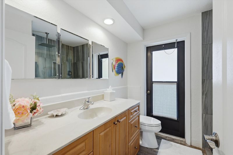 Guest bathroom with walk-in shower and lanai access