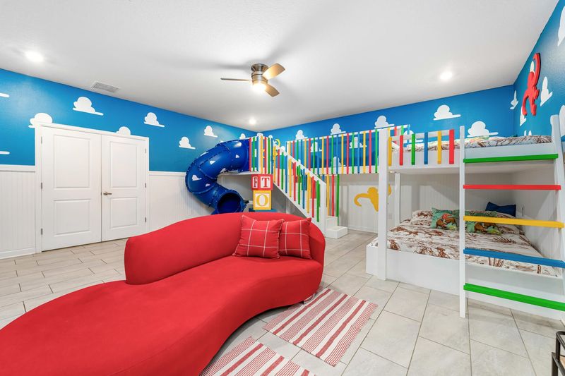 Game Room + Double/Queen Bunk Bed
2/43" Roku TVS, PS5, XBOX 
Toy Story Theme