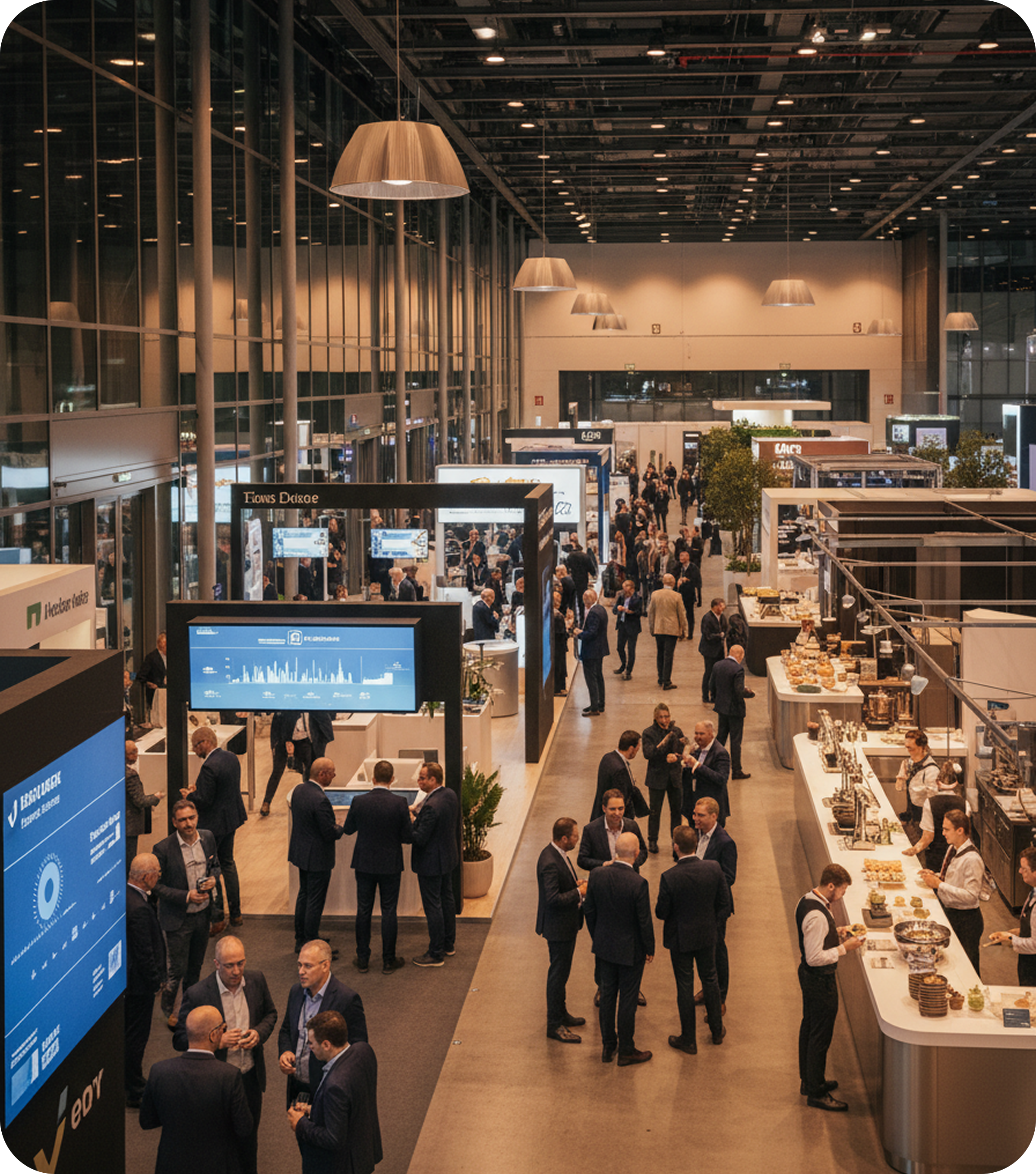 Aerial view of a trade fair exhibition hall