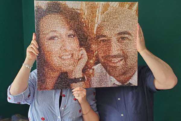 A photo mosaic printing on a premium canvas