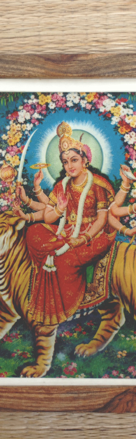 Goddess Ambaji Devi Vintage Framed devotional Unused NOS Print