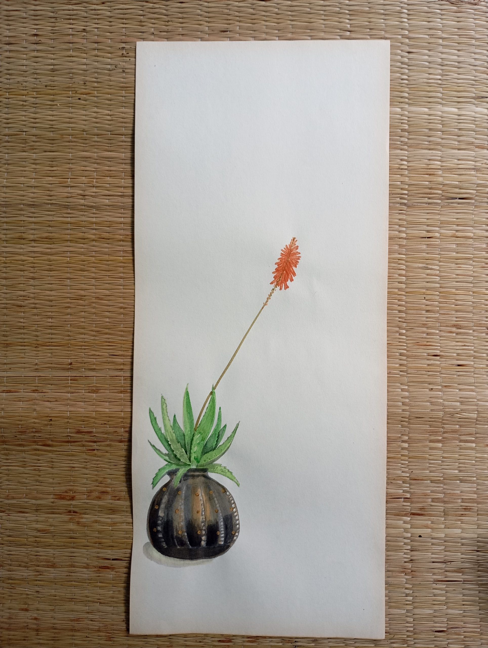 Aloe Vera Succulent antique planter grounded handmade watercolor painting - Image 4