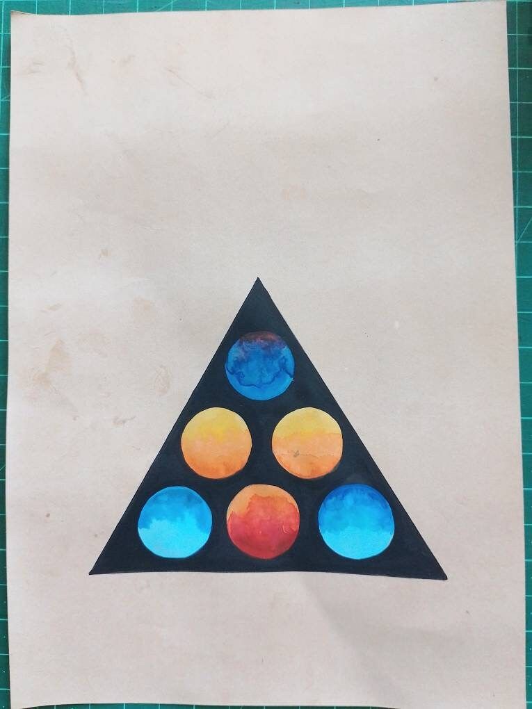 Yantra - The Cosmos, tantric handmade watercolor painting, vintage paper