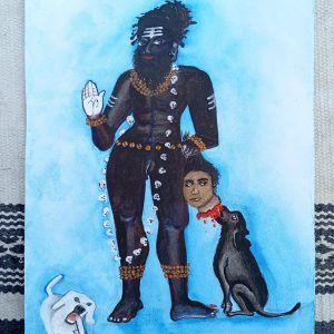 Kalabhairav with black and white dogs Handmade Painting