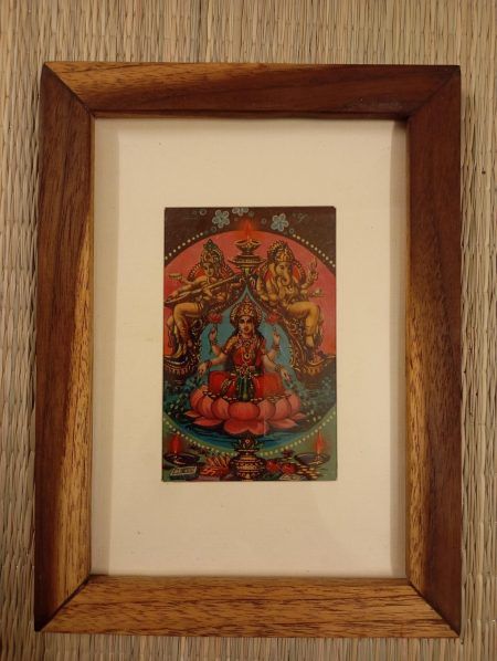Framed Vintage Srilakshmi, Ganesh ji Saraswati ma print wooden frame