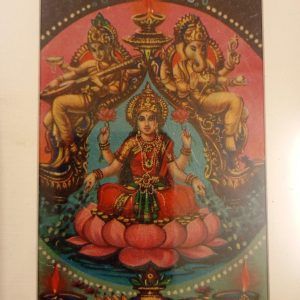 Framed Vintage Srilakshmi, Ganesh ji Saraswati ma print wooden frame