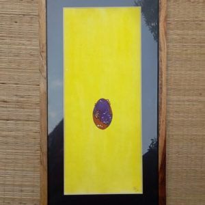 Universe is a mottled purple egg, mixed media on paper handmade painting, framed