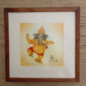 Dancing Ganesha Handmade watercolor painting framed