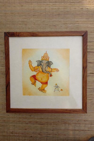 Dancing Ganesha Handmade watercolor painting framed
