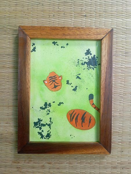Tiger taking dip handmade painting watercolor