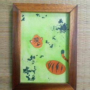 Tiger taking dip handmade painting watercolor