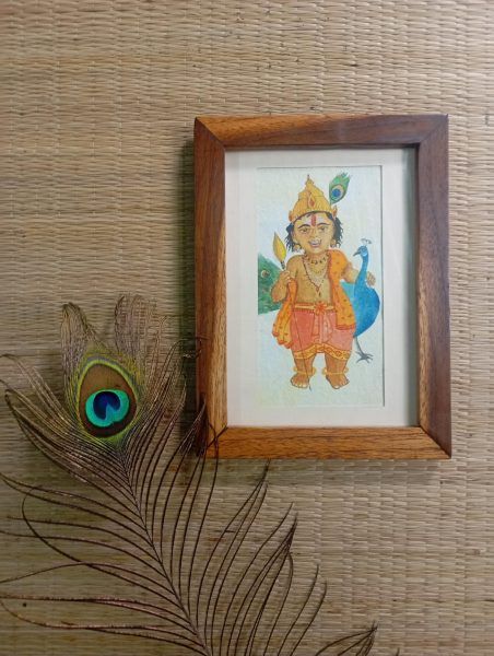 Bal Kartikeya Kid Kartik Skanda Murugan Kumar Handmade framed watercolor painting