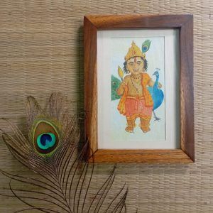 Bal Kartikeya Kid Kartik Skanda Murugan Kumar Handmade framed watercolor painting