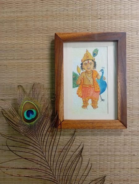 Bal Kartikeya Kid Kartik Skanda Murugan Kumar Handmade framed watercolor painting