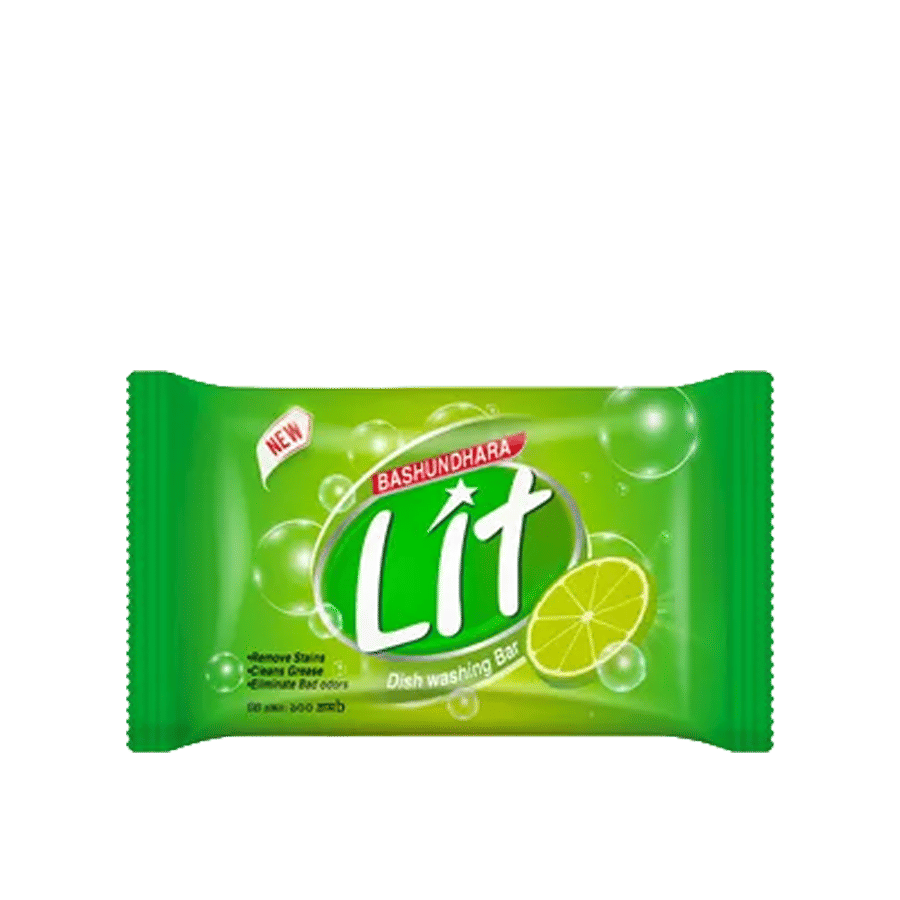 Bashundhara Lit Dish Wash Bar Lemon 100 gm – Powerful Grease Removal & Refreshing Lemon Scent