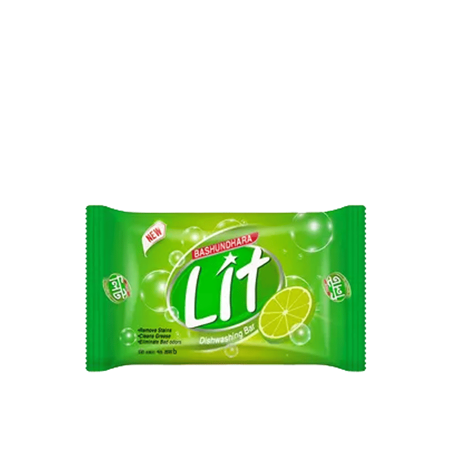 Bashundhara Lit Dish Wash Bar Lemon 75 gm – Powerful Cleaning & Refreshing Lemon Scent
