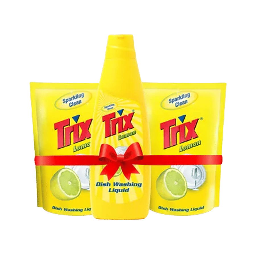 Trix Lemon Dishwashing Liquid Monthly Combo Pack 3 PCS – Powerful Clean & Great Value