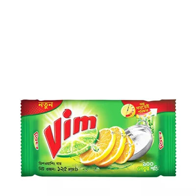 Vim Dishwashing Bar 125 gm – Powerful Grease Removal & Fresh Lemon Scent