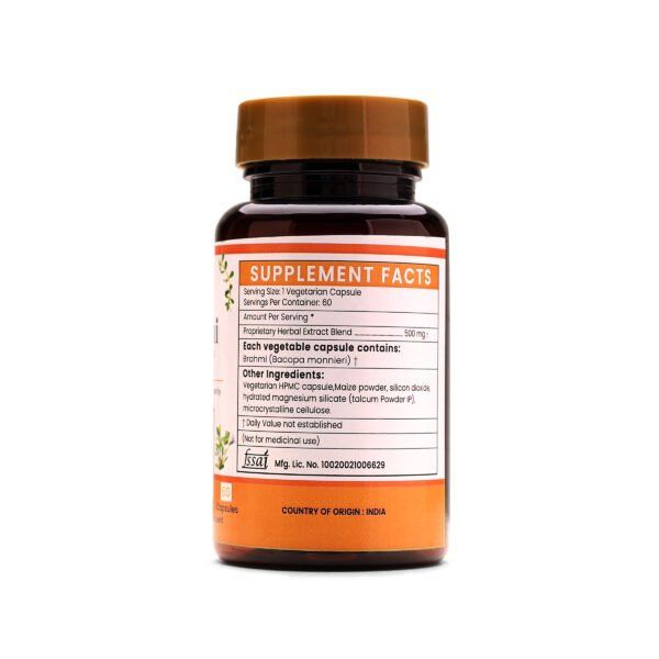 Brahmi Extract Blended Capsules 500mg |  60 Capsules Vegan Pack - Image 4