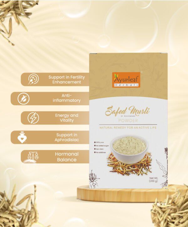 100% natural and pure Safed Musli Powder for stamina and vitality boost-(200 gms) - Image 2