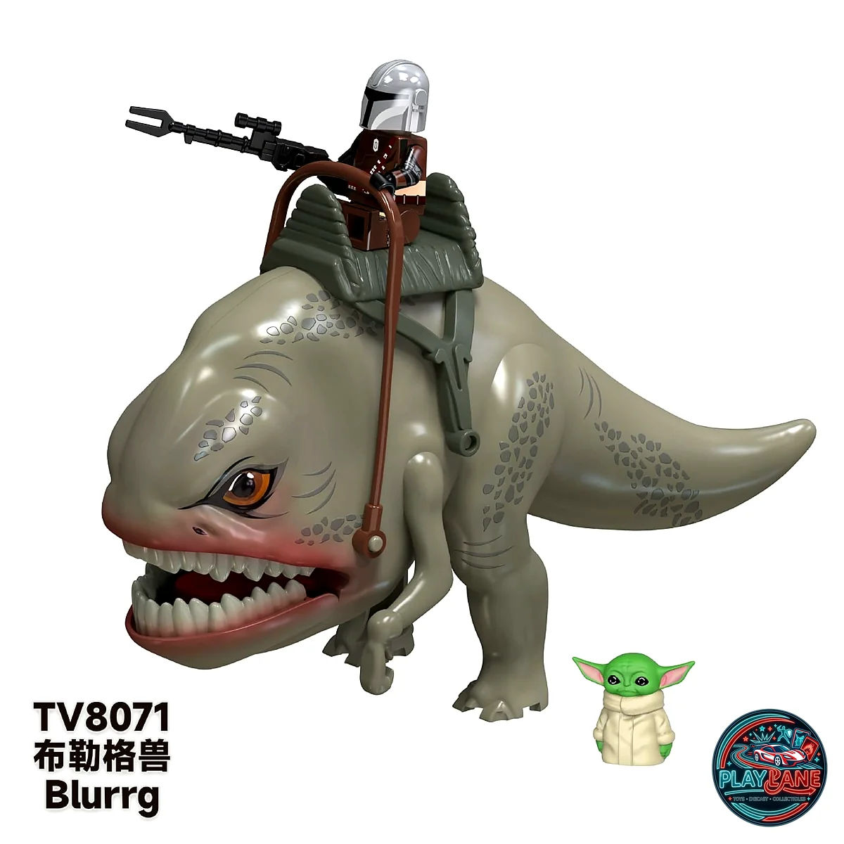 Star Wars The Mandalorian Blurrg Beast & Din Djarin Custom Minifigure Set (Model #TV8071 / LEGO-Compatible with Grogu & Blaster Rifle)