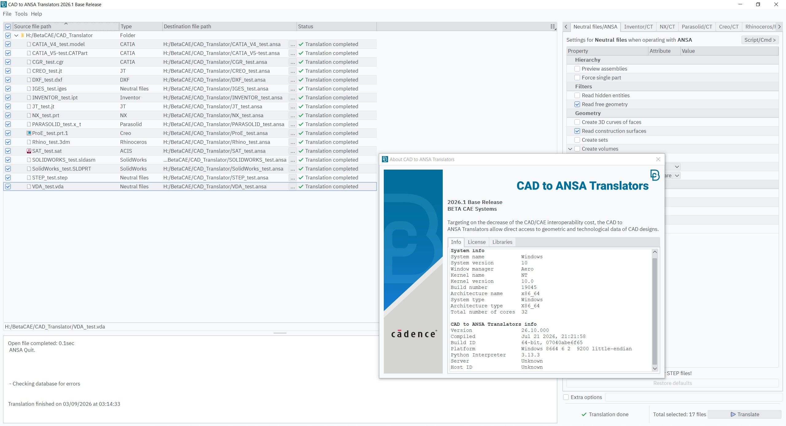 Working with BETA CAE CAD Translator 2026.1 full activated