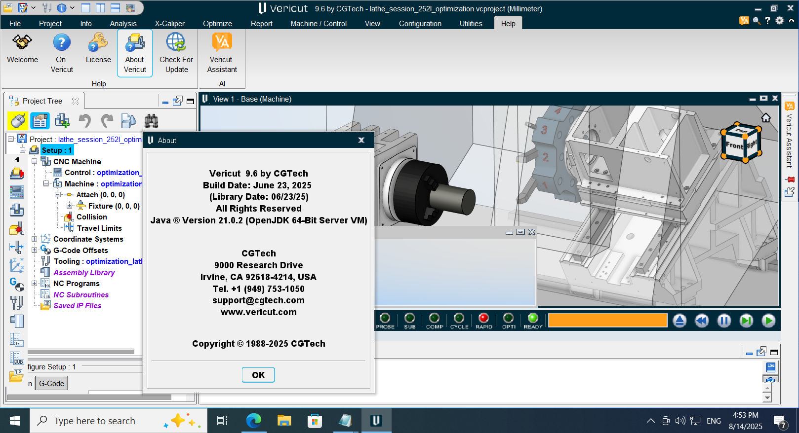 Working with CGTech Vericut 9.6 full activated