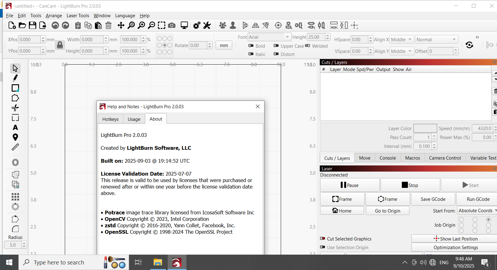 Working with LightBurn 2.0.03 full activated