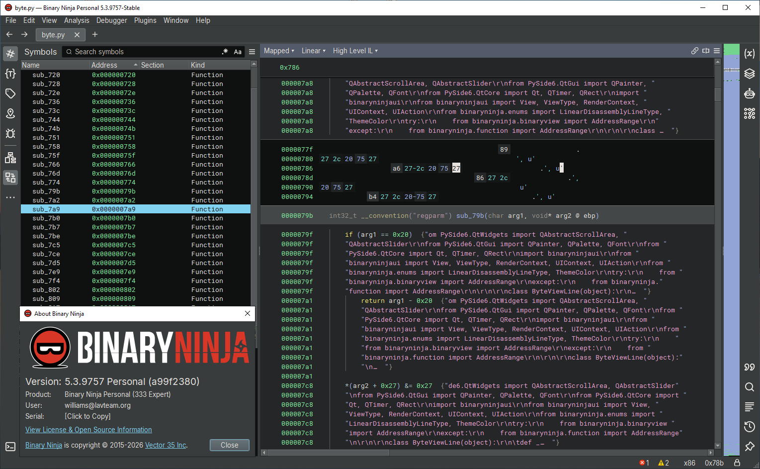 Download Vector 35 Binary Ninja Personal 2026 v5.3.9757 full