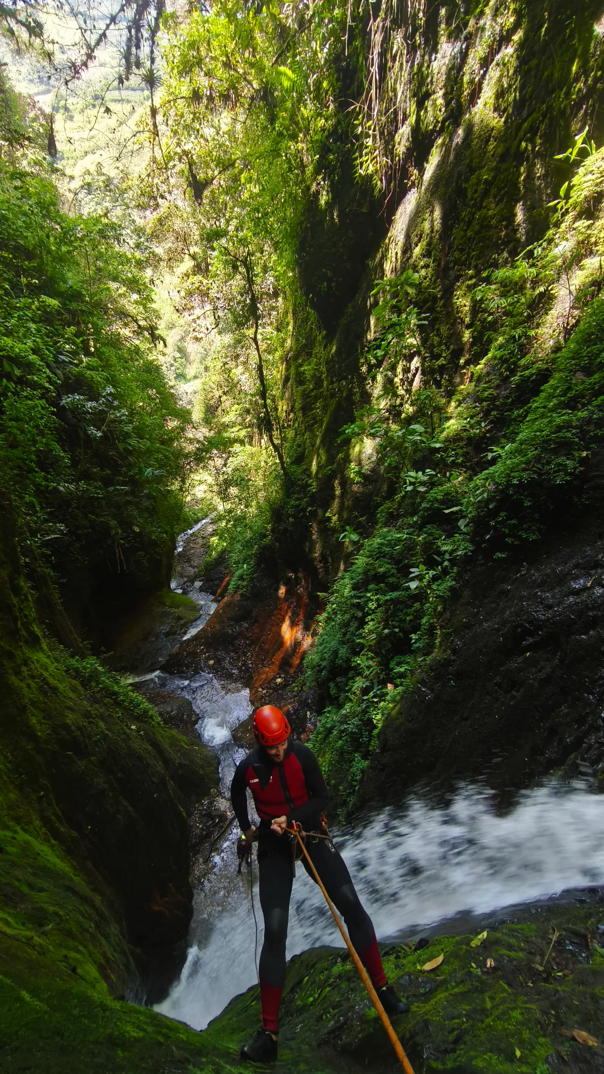 Person canyoning in a landscape near Baños
