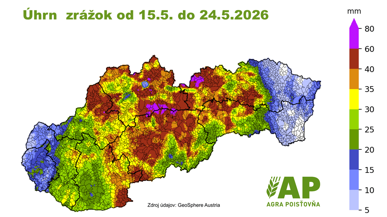 Na obrázku je mapka Slovenska - Úhrn zrážok 2026
