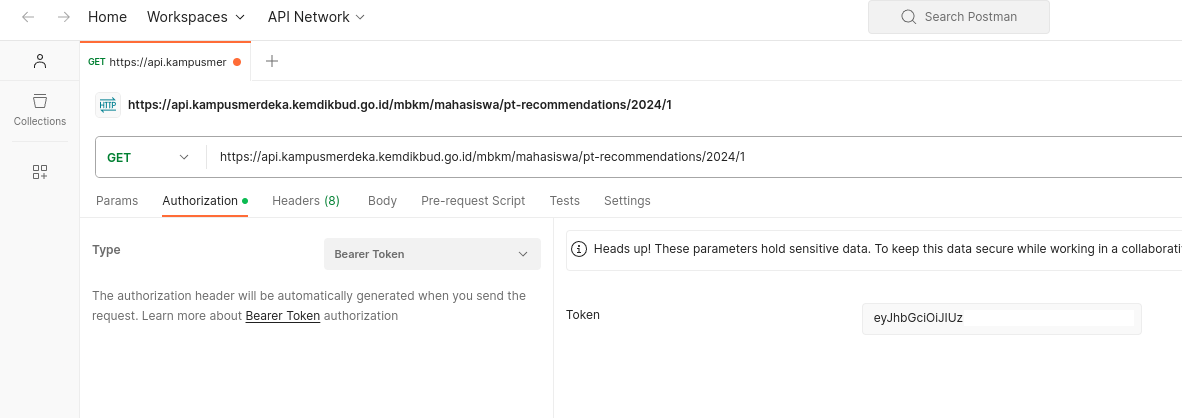 Paste copied API URL and MBKM Token to Postman