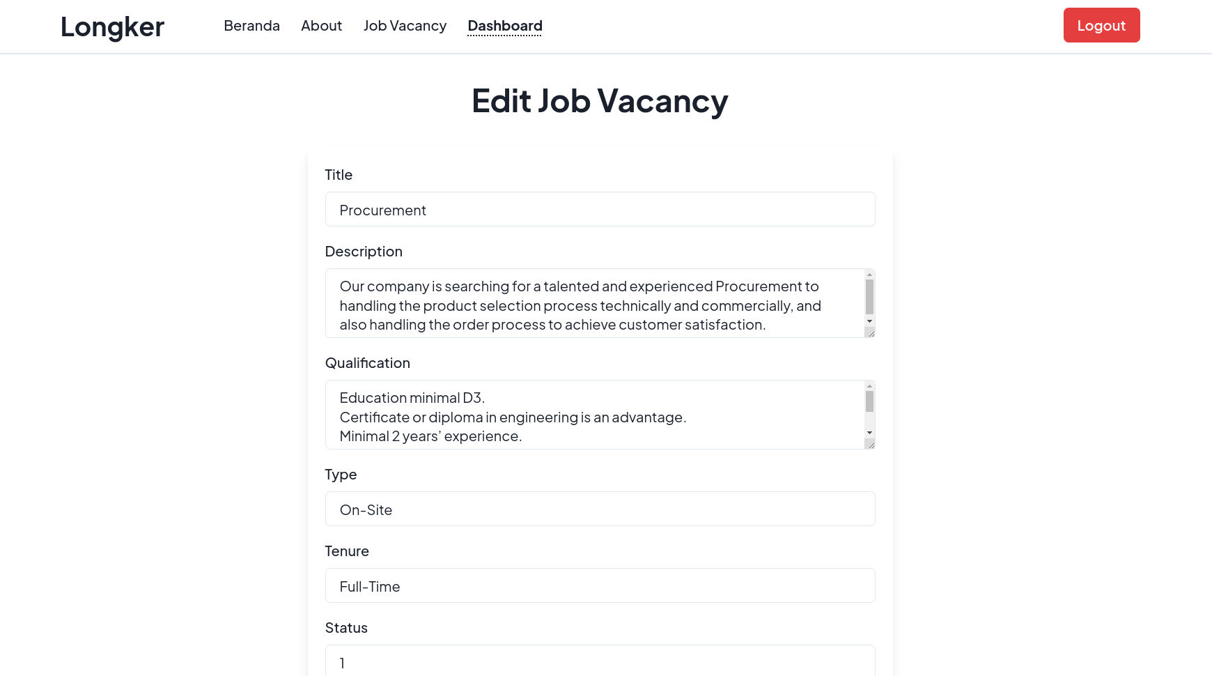 Edit Job Vacancy