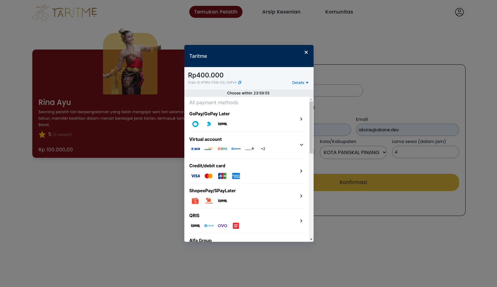 Transaction using Midtrans