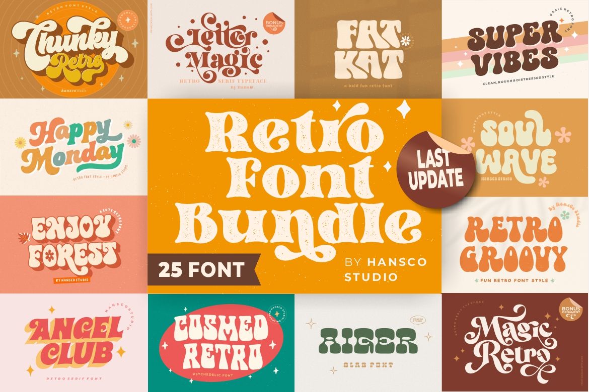 1 Preview Retro Groovy Font Bundle Last Update