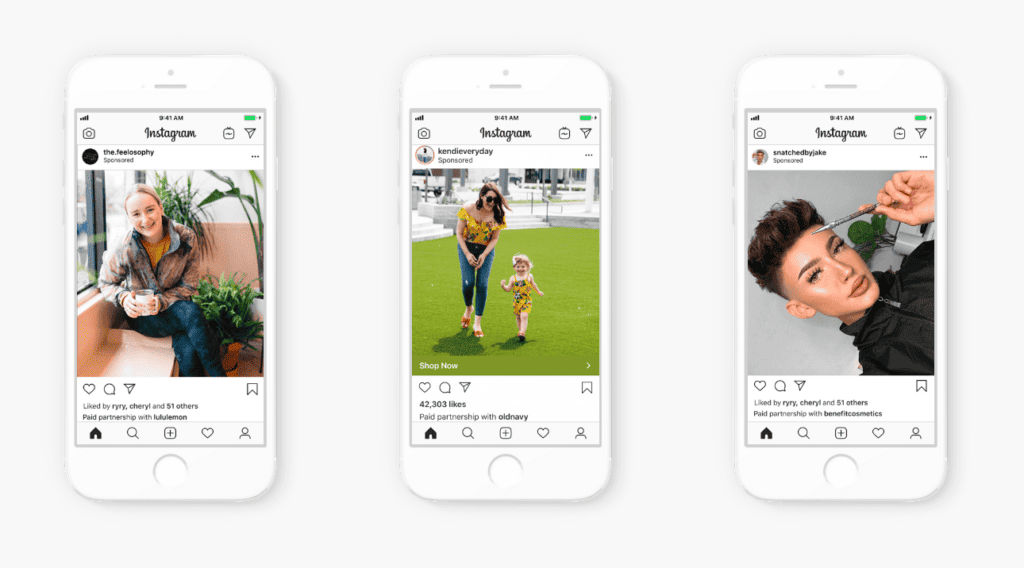 Instagram influencer ads showcasing sponsored brand content