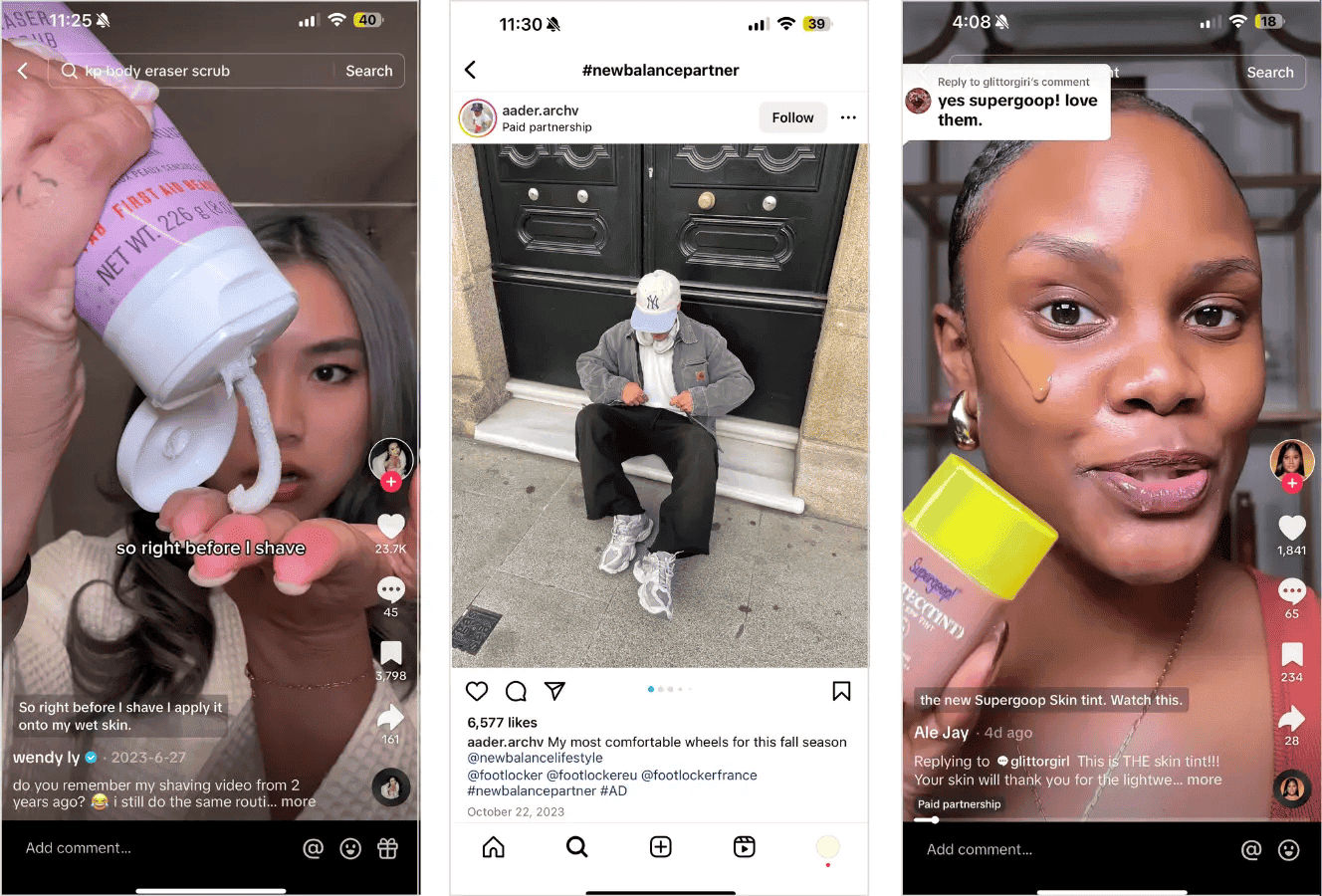 Influencer product demonstrations displayed across social platforms