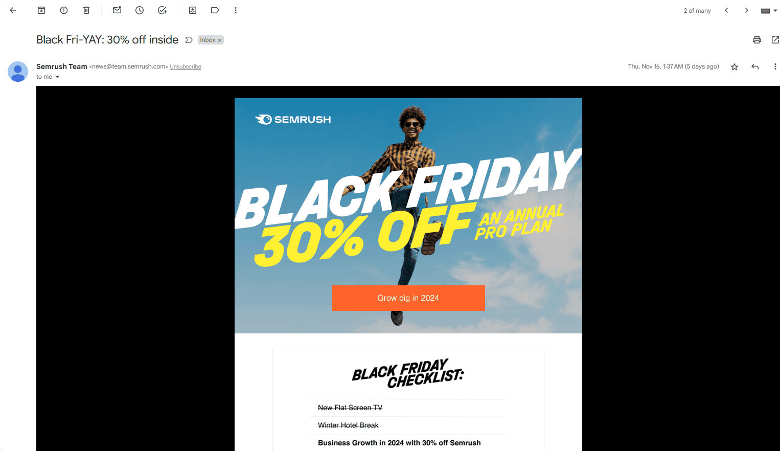 Black Friday marketing email highlighting special offer