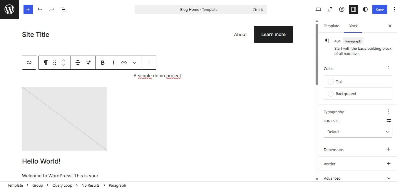 WordPress Site Editor interface