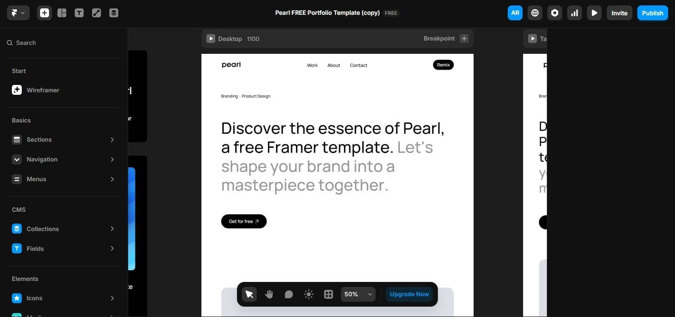 Framer design interface