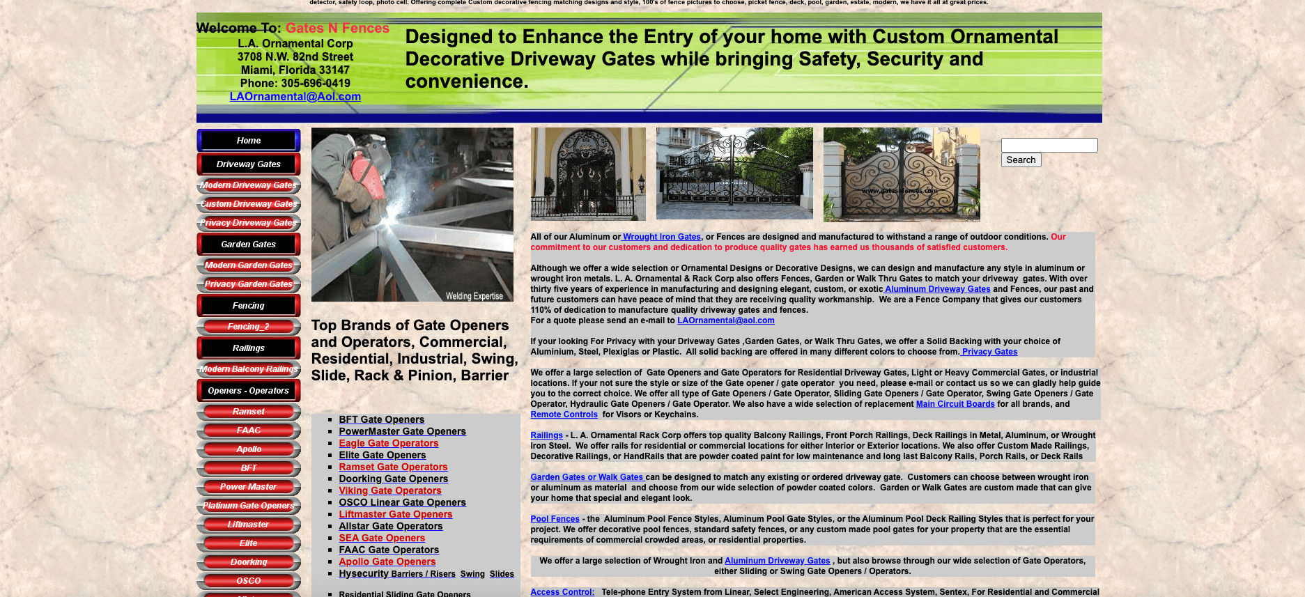service website with dense text and minimal spacing