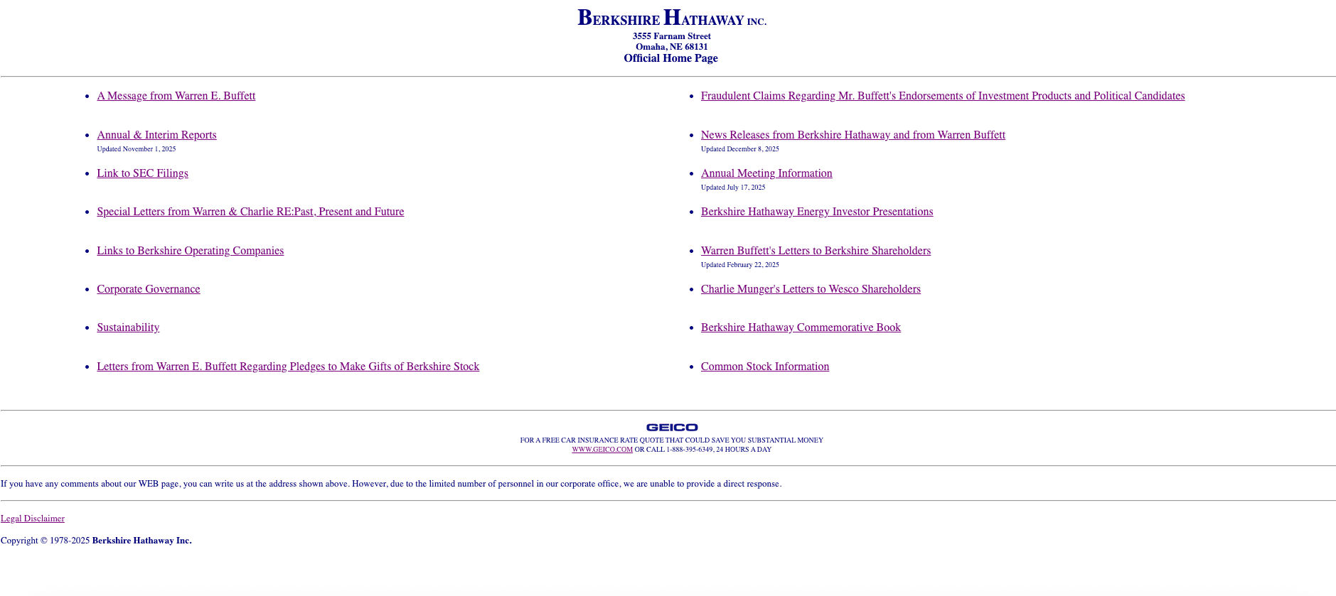 plain corporate website with text-only layout 
