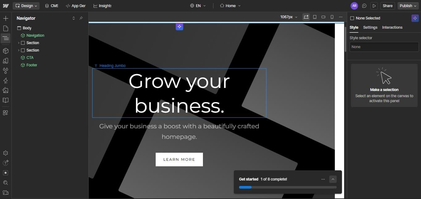 Webflow Designer interface
