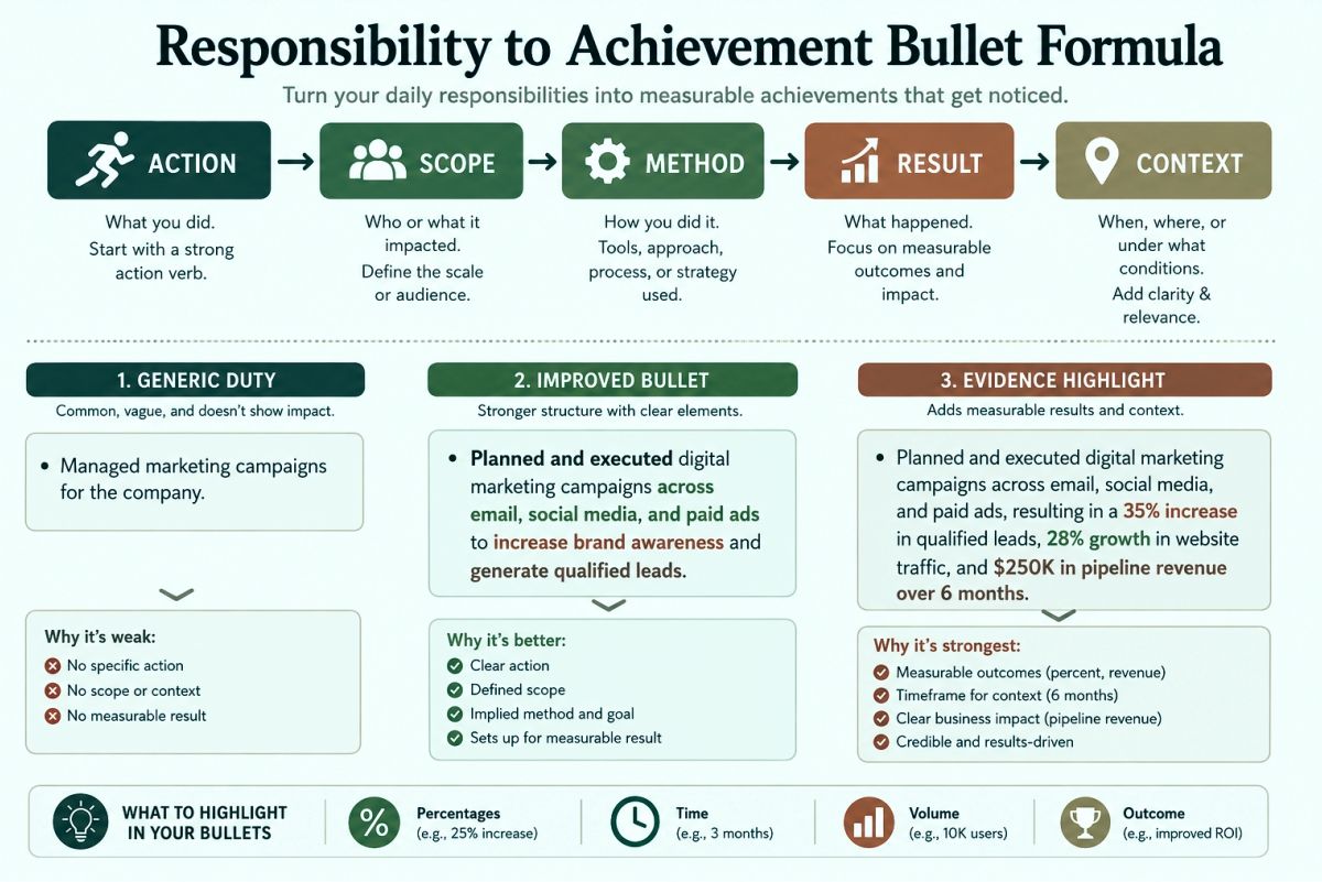 Ats Friendly Resume Template Tips For Modern Job Applications Responsibility To Achievement Bullet Guide 1