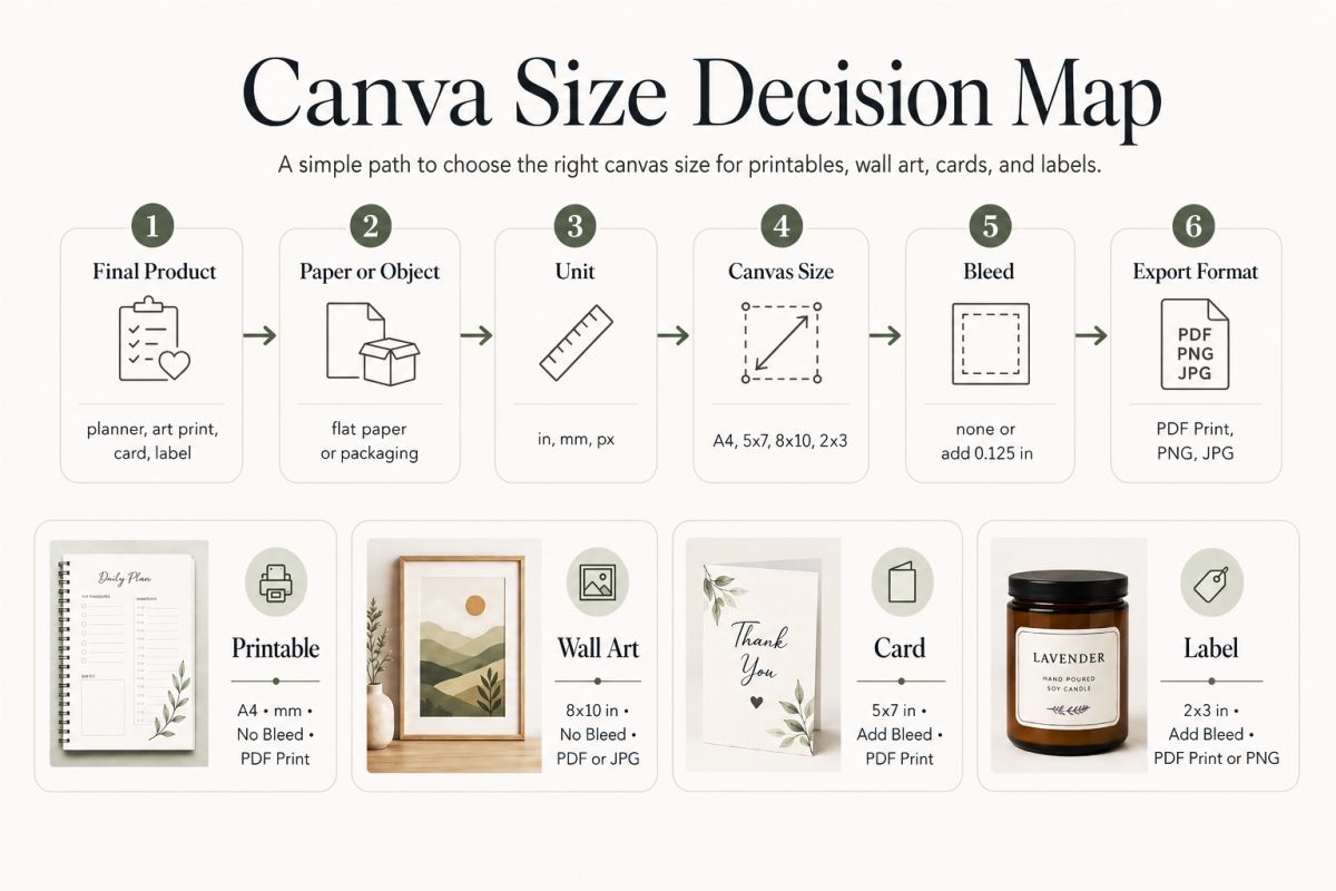 Canva Design Size Guide For Printables Wall Art Cards And Labels Preview1  Canva Size Decision Map